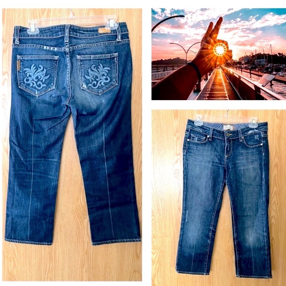 Paige Laurel Canyon Embroidered Cropped Jeans Capris - Picture 1 of 6